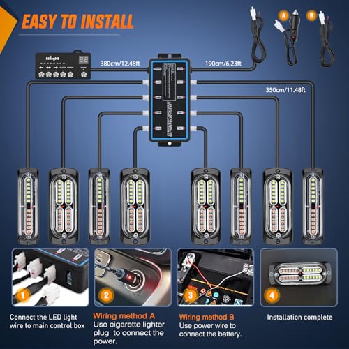 Image of Nilight 8PCS LED Strobe lights 12V 24V Sync Feature with Controller | Amber White 12LED 24LED Emergency Hazard Warning Lights Grill Installation for Cars Trucks RVs Campers Trailers
