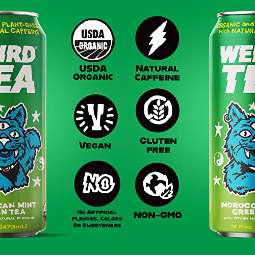 Drink Weird - Weird Tea, Moroccan Mint Flavor With Green Tea, Certified Organic Functional Iced Tea With 100Mg Of Natural Caffeine, 12 Pack Of 16Oz Cans #TOP1