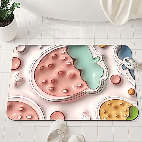 Tapis de bain fraise doux pour sortie de douche en terre de diatomée