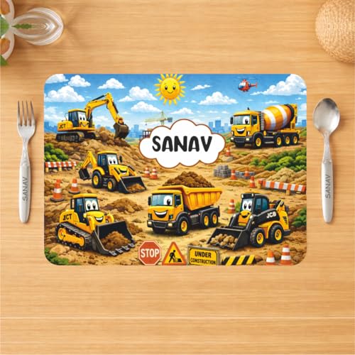 Image of Customized Table Mat with Name & Design Engraving | Personalized Dining Mat with Spoon & Fork | Customized Birthday Gift for Kids (JCB)