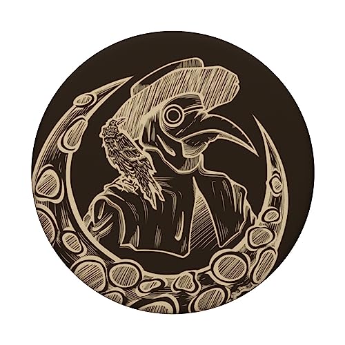 Plaque Doctor Crow and Crescent Moon PopSockets Adhesive PopGrip, Black - Image 3