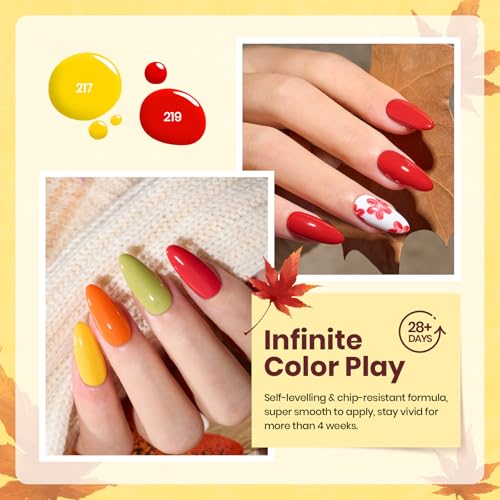 Image of Beetles Orange Gel Polish Set - 6 Colors Red Green Purple Yellow Gel Polish Kit, Soak Off UV LED Gel Nail Polish for Manicure Nail Art Gift Women