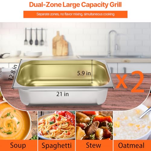 Image of VEVOR Commercial Electric Food Warmer, 2-Pot Steam Table Food Warmer, Features 0-100℃ Adjustable Temp, Movable Professional Stainless Steel Table with ETL Certification for Catering and Restaurants