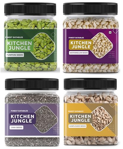 Image of Kitchen Jungle Raw Seeds Mix for Eating - 1kg - Chia, Sunflower, Pumpkin & Watermelon (250g*4 Pack) (Super Saver Combo)