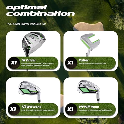 Image of 5 /6 /7 Pieces Kids Golf Clubs Set - Youth Golf Clubs Junior Set Ages 3-14 Includes Stand Bag, 1# Driver, 5# Hybrid, 7#, PW# Irons and Putter Right /Left Hand for Boys Girls