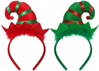 mdgfge Christmas Elf Headbands Xmas Elf Hat Cute Red Green Striped Santa Elves Hair Hoop Headpiece for Women Cosplay Accessories Christmas Holiday Party Decoration 2Pcs