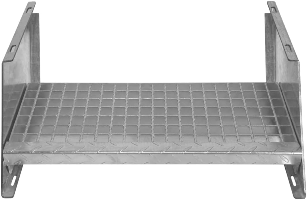 600mm Wide Galvanised Steel Waterproof Silver Steps/Metal Staircase Additional 1 Step Adjustable Height 60cm Grate Outdoor Garden Patio Modular Stairs 5mm Rod Thickness FREE Fixing Kit