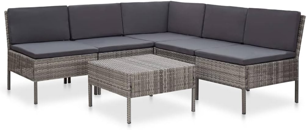 vidaXL Patio Furniture Set 6 Piece, Patio Conversation Set with Cushions, Outdoor Sectional Sofa with Coffee Table for Garden, Poly Rattan Gray
