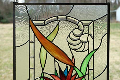 20\"x34\" Stained Glass Window Panel STRELIZIA Reginae, Bird of Paradise - Thumbnail 5