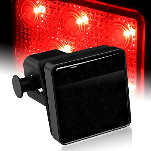 EPARTS Universal Smoke Lens 12-LED 2" Trailer Truck Hitch Towing Receiver Cover Brake Light Lamp