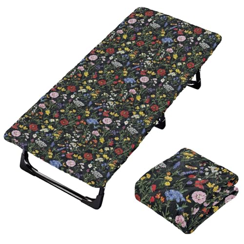 Wildflowers Butterflies Black Travel Toddler Bed Sheet Waterproof Cot Sheet for Toddler Floor Bed for Small Spaces Daycare Cot 50' x 25' (Bed Not Included)