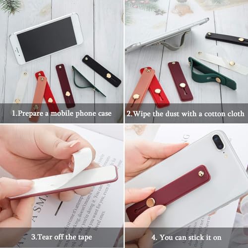Image of Weewooday 6 Pieces Phone Grip Holder Cell Phone Grip Strap Telescopic Finger Strap Stand Universal Finger Kickstand for Most Smartphones(Vintage Colors,Classic)