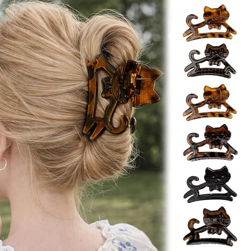 6Pcs Cat Claw Clip Cat Hair Clip Cute Cartoon Fun Hair Clips for Daily Hair Styling and Holiday Celebrations Cheetah Print Hair Accessories In Black Yellow Leopard Brown Colors