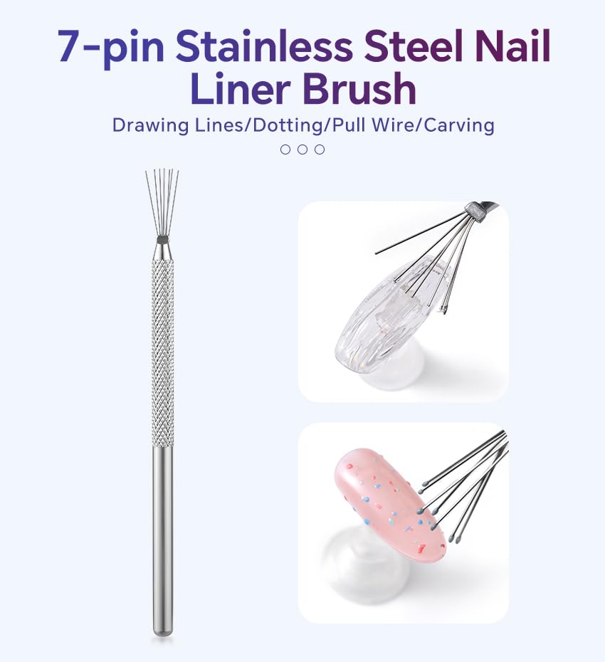 KADS 7-Pin Stainless Steel Nail Art Liner Tool - Precision Detailing for Professional Manicures and Nail Designs image 5