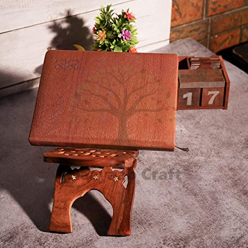 Image of Naayaab Craft Handmade & Handcraft Rehal Sheesham Wood Holy Book Stand Holder for Bible, Geeta, Quran in Folding and Carved Design Book Holder Display Stand - Size (13 Inch)