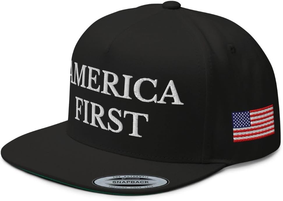 NX America First Embroidered Snapback Hat Flat Bill High Crown Adjustable Snapback Cap