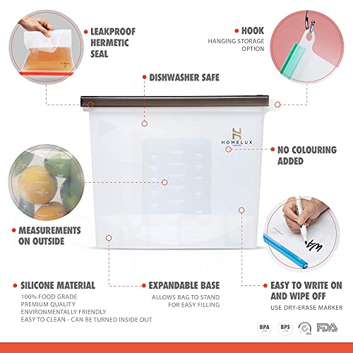 Homelux Theory 3B-0PSA-KSI8-2L2M2S Reusable Freezer Bags, 6 Pcs Reusable Ziploc Bags Silicone Airtight & Leakproof thumb #4