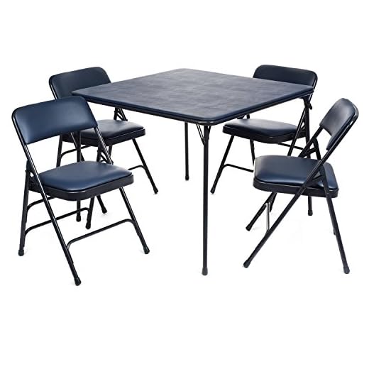 XL Series Vinyl Folding Card Table and Chair Set (5pc) - Comfortable Padded Upholstery for Easy Cleaning - Fold Away Design, Easy Storage - Premium Quality, Wheelchair Accessible (Navy)