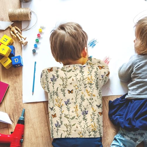 JUNZAN Retro Butterflies Herbs Beige Little Kids Sweatshirt Hoodie Long Sleeve Boys Sweat Shirt Party 4T 6