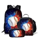 Baseball Print Boys Girls Backpack Set 3 Pieces School Bookbag Lunchbox Pencil Bag
