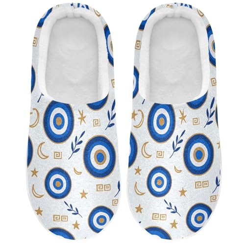 Greek Evil Eye Occult Womens Cotton House Slippers Lightweight Memory Foam Home Slippers for Spa Christmas Presents 6-7