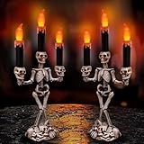 TURNMEON 2 Pack Halloween Candelabra with LED Flame Less Candles Holder Battery Operated Flickering Lights Skull Candles for Halloween Decorations Indoor Home Table Mantel Party Haunted Mansion Decor