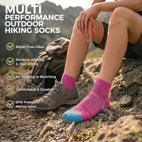 Image of innotree Merino Wool Hiking Socks for Women Quarter Ankle Crew Thermal Cushion Moisture Wicking Socks,5 Pairs