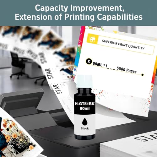 Image of KOSH Refill Ink Bottle Compatible for HP Deskjet 5810,5811,5820,5821,5822, Inktank Wireless 310,315,316,319,410,415,416,419,Smart Tank 115,500,510,515,516,720,750,790 Printers (1, GT51 90ML)