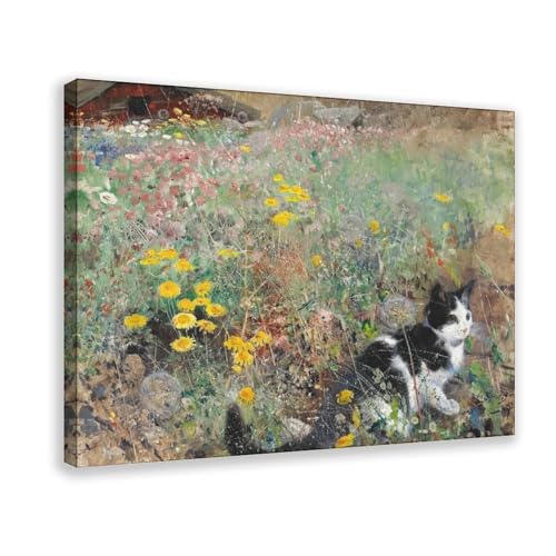 Impression sur toile chat de Bruno Liljefors pour salon chaleureux 61x91cm