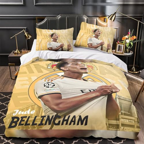 Bellingham Funda Nórdica Funda De Edredón para Dormitorio Impresión 3D Digital Fútbol Y Funda De Almohada Microfibra con Cremallera Juego De Cama 2 Piezas Single（140x200cm）