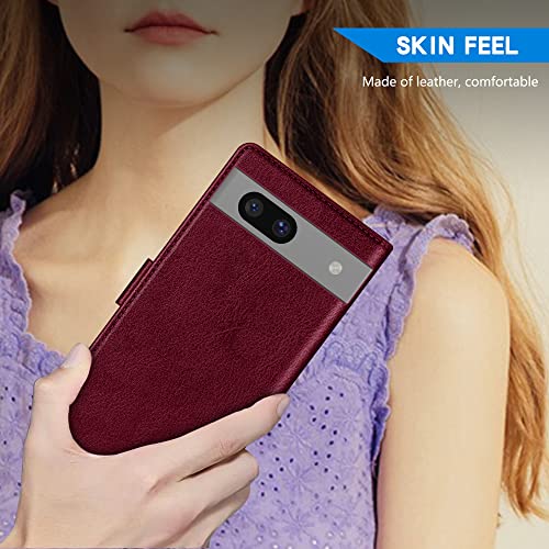 Image of ZZXX for Google Pixel 7a Wallet Case Magnetic Closure 6.1 inch,Wine Red