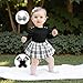 Awwpiely Newborn Baby Girl Holiday Outfit Long Sleeve Plaid Skirt Romper Dress Headband Socks Set Fashion Fall Winter Clothes (Black, 6-12 Months)