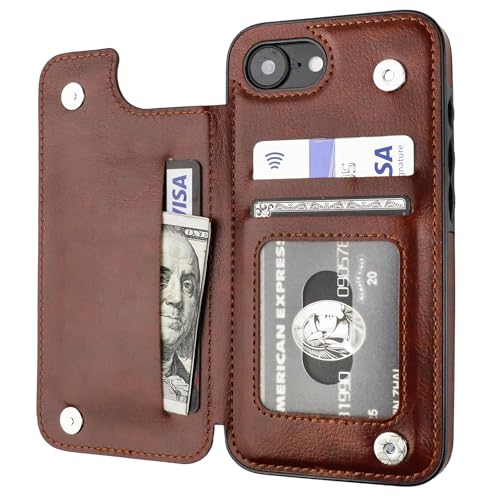 Étui portefeuille iPhone 16 porte-cartes coque antichoc double fermoir magnétique