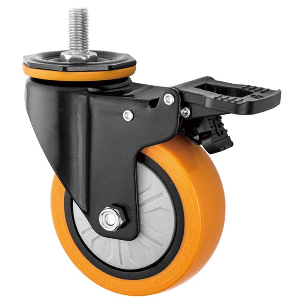 Schwerlastrollen M12-Gewinde 3 '' / 4 Inch 400 Kg Industriell Transportrollen Mit Bremse Universal- Schwenken Leise Stengel Lenkrollen Doppellager Zum Fabrik Hotel Schule 4 Packungen