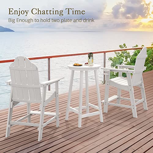 Lue Bona Tall Adirondack Chairs Set Of 2 With Outdoor Bar Table, Poly Bar Height Table And Chairs, Patio Round Table With Chairs, Weather Resistant Poly Furniture For Patio,Outdoor, White #TOP2
