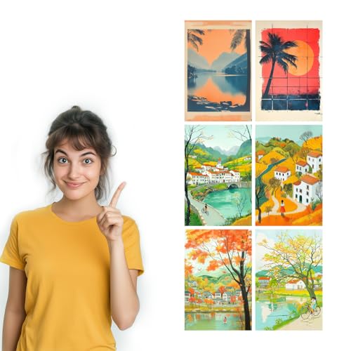 Image of SiddArtify Tropical Landscape Wall Art Prints Set - Vintage Travel Poster Decor for Living Room Bedroom Office - 8x12 inch Board Pack of 6