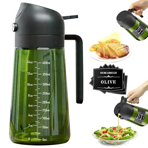 Image of OURCABECUE Upgraded Made Oil Sprayer for Cooking, Dark Brown 2 in 1 Spray and Pour Olive Oil Dispenser 16oz 470ml Glass Oil Spray Bottle, Mist Olive Oil Dispensing (Brown Bottle-Black Scale)