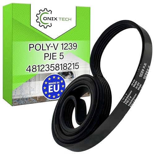 Courroie Machine a Laver Poly-V 1239 PJE 5 avec le Code Original 481235818215 481235818214 pour Whirlpool pour Candy - MADE IN EU - Garantie de 5 Ans - ONIX TECH