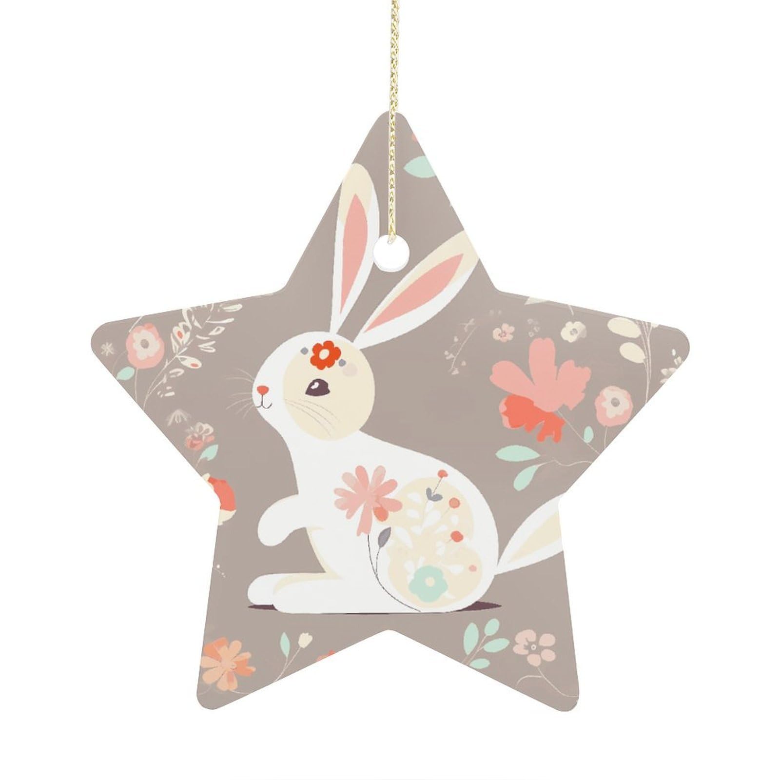 Fodpand Women's Style Easter Bunny Floral Ornament With String, Keepsake Hanging Decorations,Ceramic Ornaments For Men Indoor Home Holiday Party Gifts