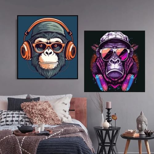 Singe orang-outan avec écouteurs cadre mural maison moderne - 2