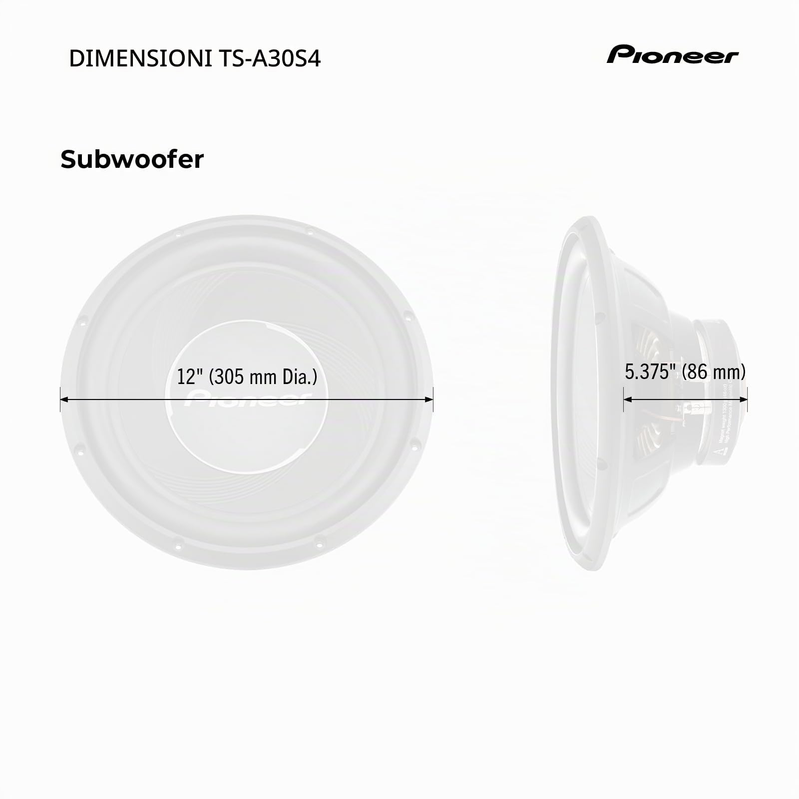 PIONEER Subwoofer TS-A30S4 (1.400 W), membrana IMPP da 30 cm/12", per un suono potente, potenza in uscita continua 400 W, nero