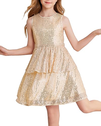 Danna Belle Girls Sequin Dress Sleeveless Party Birthday Dual-Layer Dresses 5-14