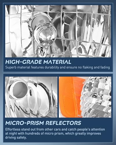 Image of Nilight Headlight Assembly Compatible with 2001 2002 Toyota Corolla Replacement Headlamp Chrome Housing Amber Reflector Driver and Passenger Side