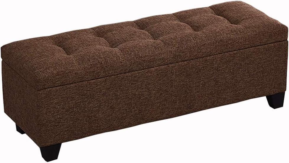 Taburete zapatero con almacenamiento, asiento tapizado de lino transpirable para dormitorio y sala de estar, soporta 150 kg