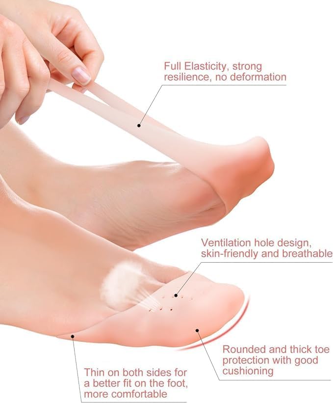 GNOLY Silicone Foot Fingers Toe Protector Socks Pads - Finger Protector Point Toe Cap Cover Soft Pads For Pedicure Cracked Repair 1