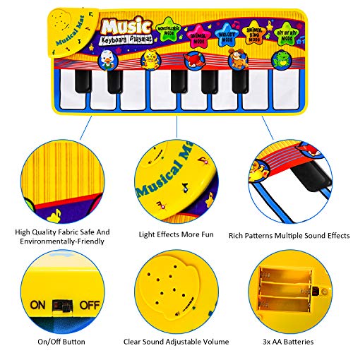 Piano Playmat, Kids Piano Mat Muzikaal Tapijt Baby Vloer Toetsenbord Mat Touch Play Muziek Dans Mat voor Peuter Kinderen… - Image 7