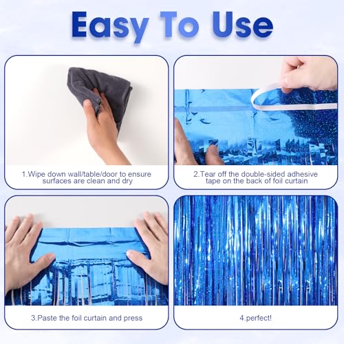 Image of Voircoloria 2 Pack Blue Tinsel Foil Fringe Curtains, Blue Party Decorations, Metallic Tinsel Party Streamers Backdrop for Birthday Baby Shower Graduation Wedding Anniversary Party Decorations