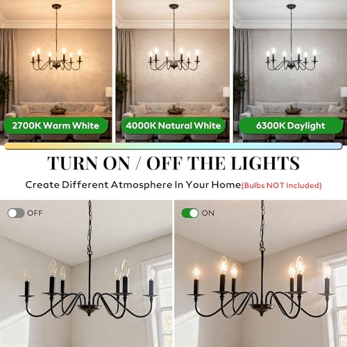 Image of Black Chandelier, 6-Light Farmhouse Candle Chandelier 29'', Rustic Industrial Hanging Light Fixture for Dining Room, Kitchen Island, Living Room, Entryway, Bedroom, Foyer