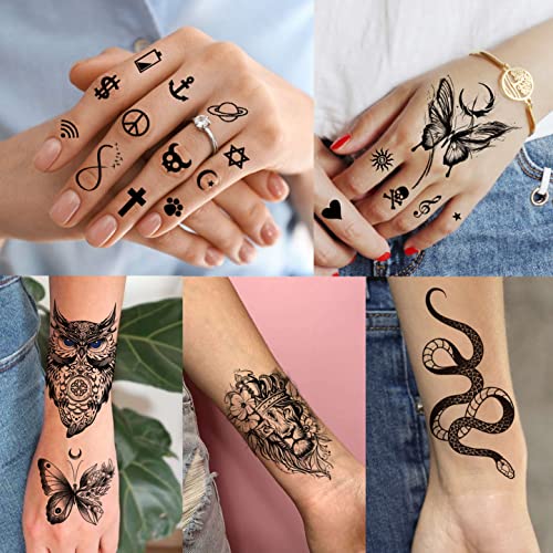 Image of VANTATY 69 Sheets 3D Realistic Tiger Lion Temporary Tattoos For Women Forearm Men Arm, Half Sleeve Wolf Owl Skull Skeleton Waterproof Fake Tattoos For Adults Thigh, Black Animal Bulk Tattoo Sticker