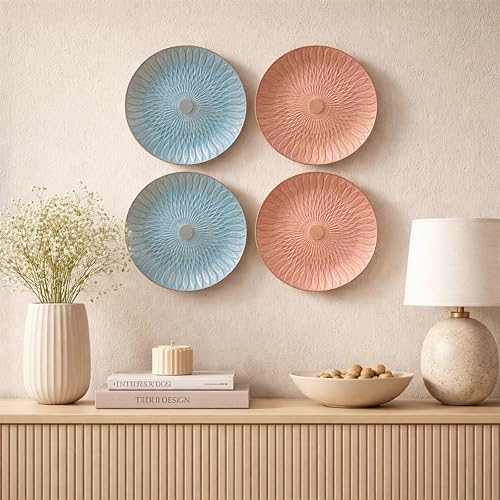 Image of Art Street Set of 4 MDF Decorative,Wall Hanging Plates for Home,Living Room,Hotel Bedroom And Office Decor Show Pieces (Pink & Blue, Size 8 x 8 Inch)
